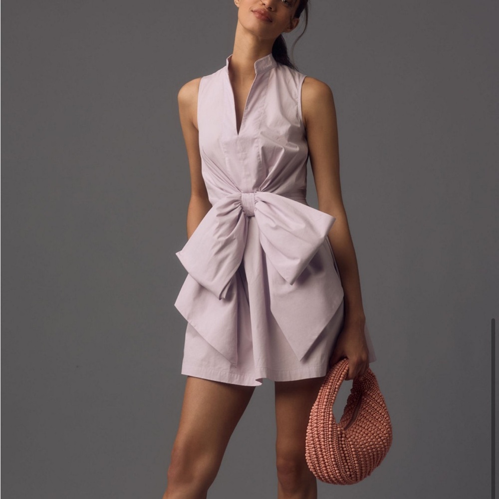 PORRIDGE CREW-NECK BOW-FRONT MINI DRESS